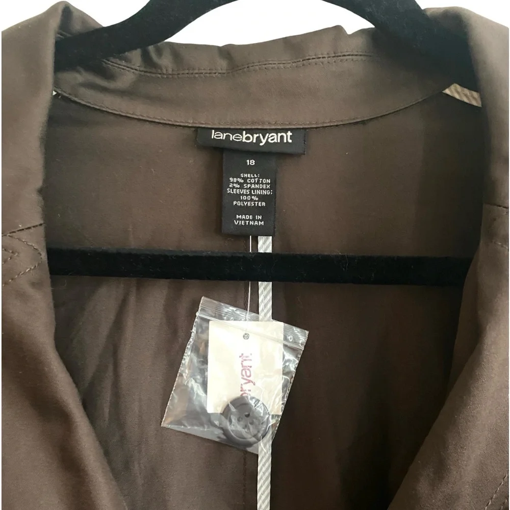 Lane Bryant Notch Lapel Blazer 18 Brown Lined Short Cotton 2 Button Jacket